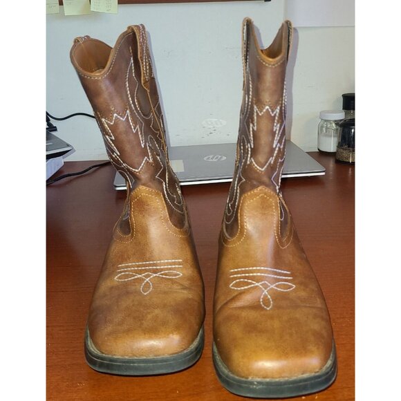 Wonder Nation Unisex Boy Girl Kids Cowboy Western Boots Sz 6 Brown Pull On - Picture 5 of 9